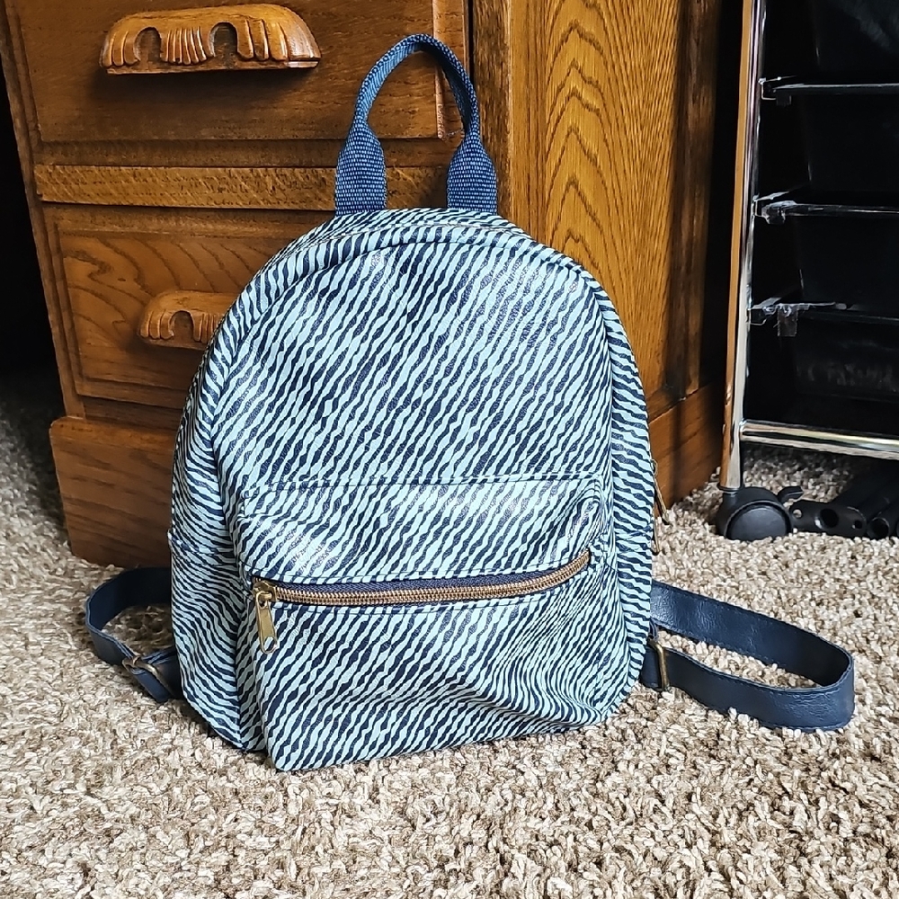 Dark Blue And Light Blue Striped Backpack Style Women's Bag